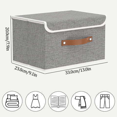 OUTBROS Fabric Storage Boxes with lids, Bins 33x23x20cm (Grey, 2-Pack)