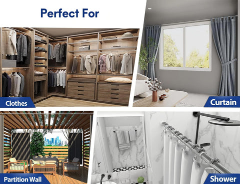 MEISENBERG Shower Curtain Rail Stainless Steel Silver, Tension Rods for Curtains 160-210 cm - Ø 32 mm Diameter, Heavy Duty Tension Pole No Drill