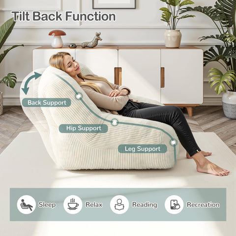 Pamapic Bean Bag, Single Bean Bag Chair with Filling Included, Beanbag Adult with Portable Handle, Comfy Sofa with Tilt Back Function