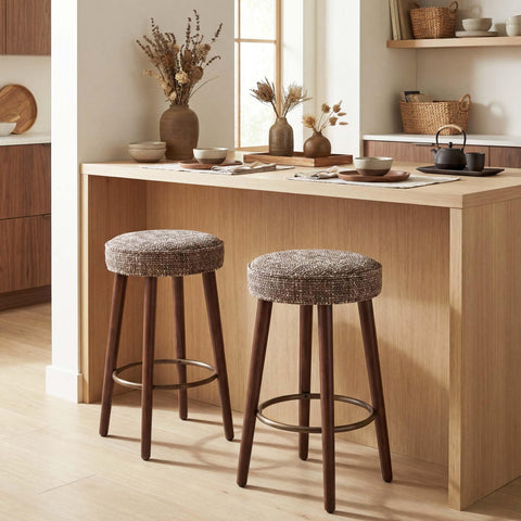 younturn Set of 2 Chenille Bar Stools, 68cm Counter Height Upholstered Kitchen Bar Chairs with Solid Wood Legs