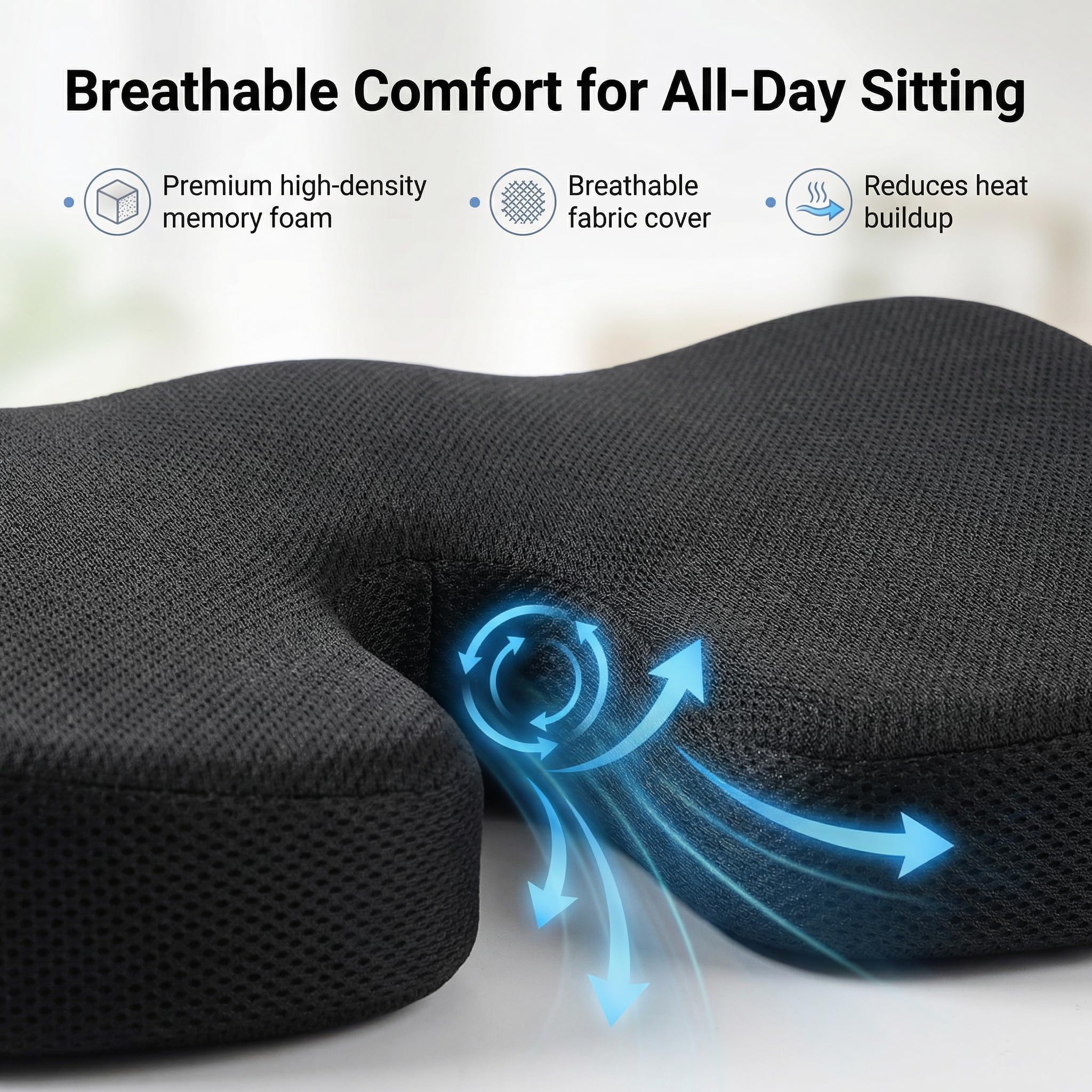 Sennycat Memory Foam Seat Cushion for Office Chair, Ergonomic Coccyx Support for Tailbone Pain Relief, Car Seat Pad