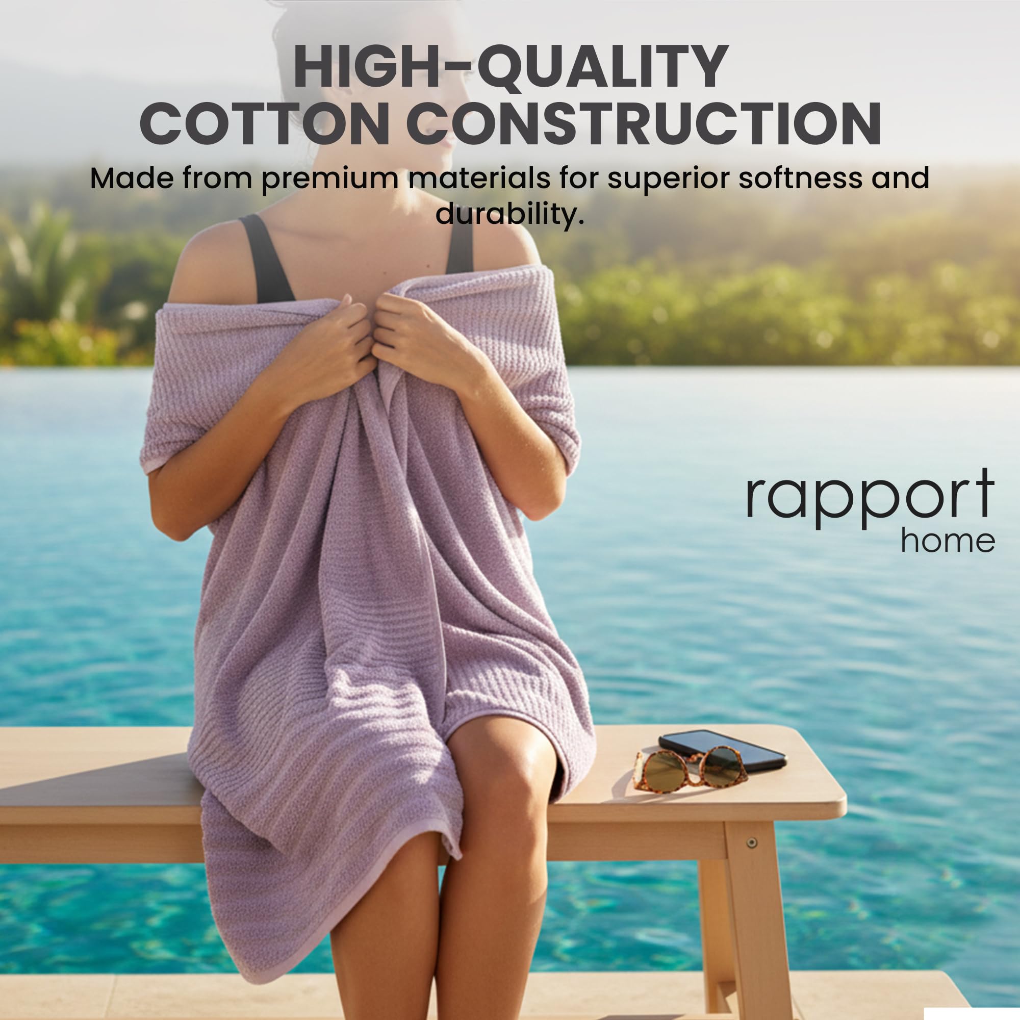 Rapport Home Linear Bath Sheets 2 Pack | Lavendar Pink | 90x140cm | Luxurious 500GSM 100% Cotton | Oeko-Tex Certified Absorbent & Soft Bathroom Towels