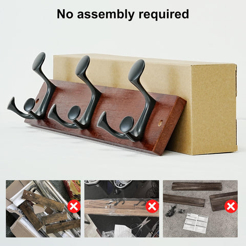 SKOLOO 43cm Cherry Wood Coat Rack Wall Mount with 3 Triple Hooks - Ideal for Family Entrances, Classrooms, and Pet Supplies Storage