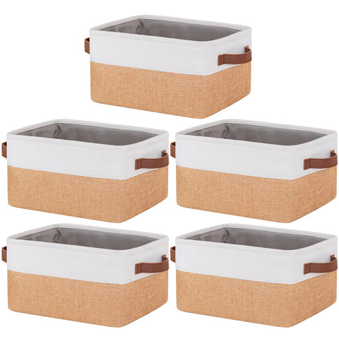 5 Pack Foldable Storage Bins with Handles, Natural Canvas Fabric Box Organizer for Shelves, Ideal for Clothes, Toys, Home Office Supplies (30x20x15cm)