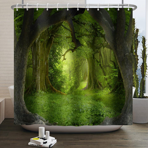 SDOTPMT 180x180cm Magic Forest Shower Curtain Fairytale Fantasy Jungle Tree Green Plant Grassland Bath Curtain Natural Landscape Bathtub Curtain for