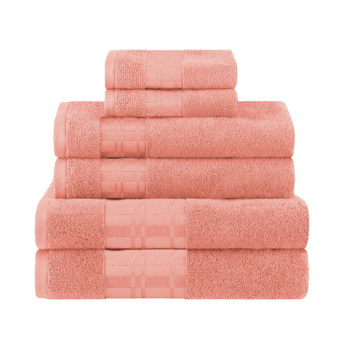 Superior 6-Piece Cotton Towel Set, Geometric Design, Dobby Border, Plush Quick Dry Towels, Decorative Bathroom, Spa, Includes 2 Bath, 2 Hand