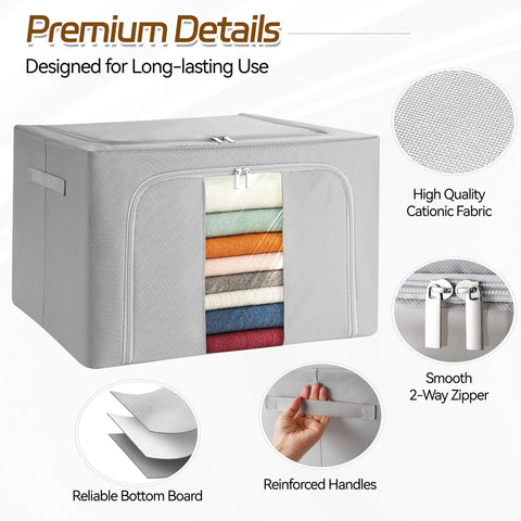 2 Pcs 66L Storage Boxes with Lid, Fabric Storage Bins with Clear Windows