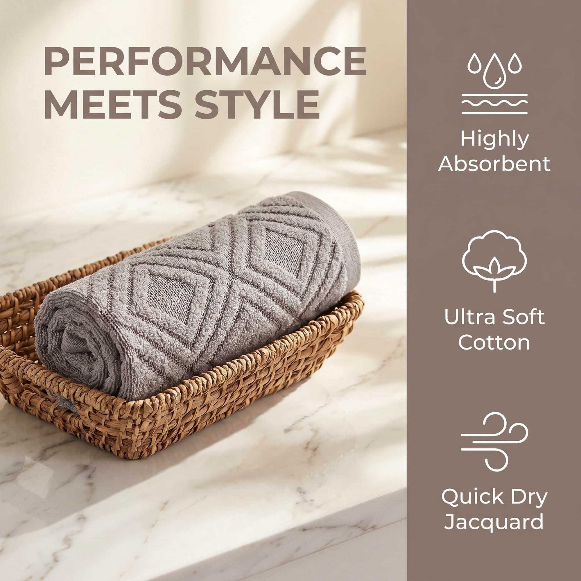 HMETOL Geometric Pattern Cotton Decorative Soft Absorbent Hand Towels