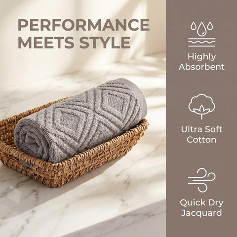 HMETOL Geometric Pattern Cotton Decorative Soft Absorbent Hand Towels