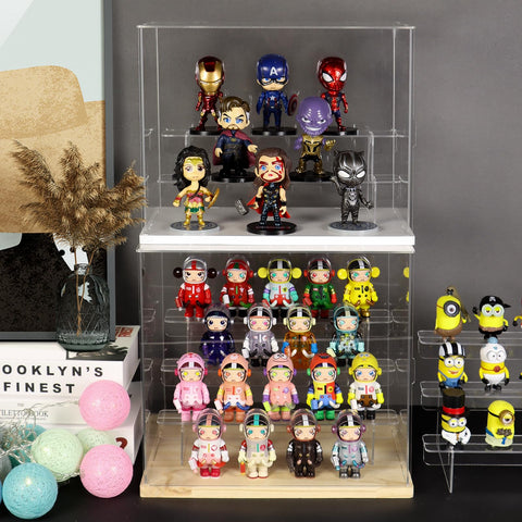 Nynelly 4 Tier Clear Acrylic Display Case for Models, Mini Figures, Pop Mart, Labubu, Sonny Angel, Smiski - Assemble Dustproof Display Box with Door