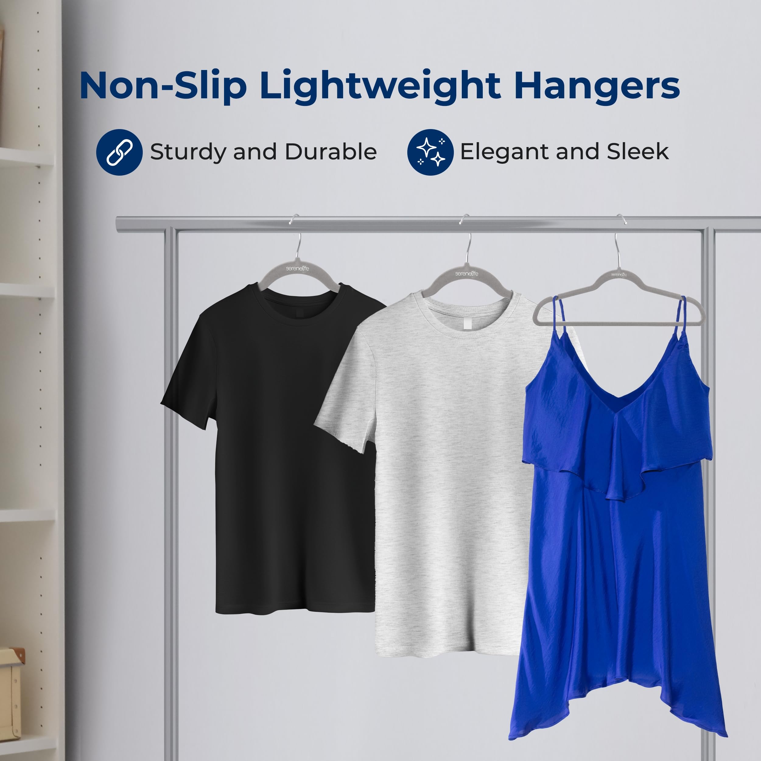 SereneLife Velvet Hangers, Gray, 150-Pack - Non-Slip Adult Coat Hangers