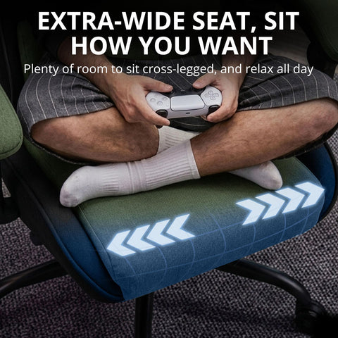 WUPY Gaming Chair, Fabric Computer Chair with Thick Cushion, Green Grey