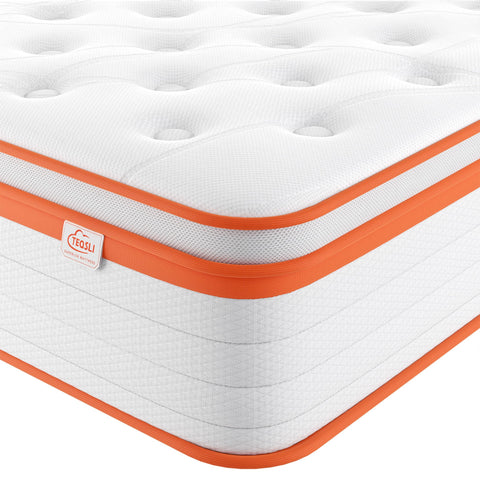 TeQsli 4FT Small Double Mattress, 10.6 Inch Memory Foam Pocket Sprung Hybrid Small Double Mattress Zone Support for Pressure & Back Pain Relief