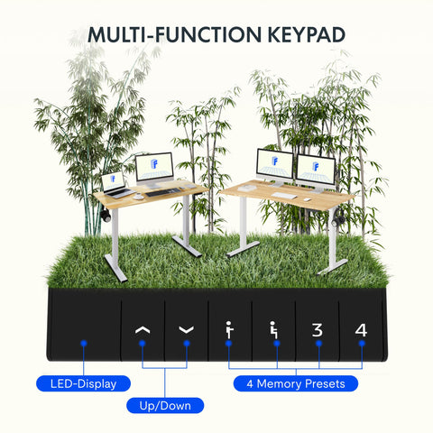 FLEXISPOT ONE PIECE Electric Standing Desk, Height Adjustable Ergonomic Stand up with Backpack Hook, Cup Holder and 4 Memory Preset, 110x54cm Maple