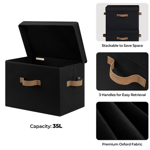 StorageWorks Fabric Storage Boxes with Lids, Extra Large Wardrobe Storage Organiser with Handles, Foldable Storage Basket