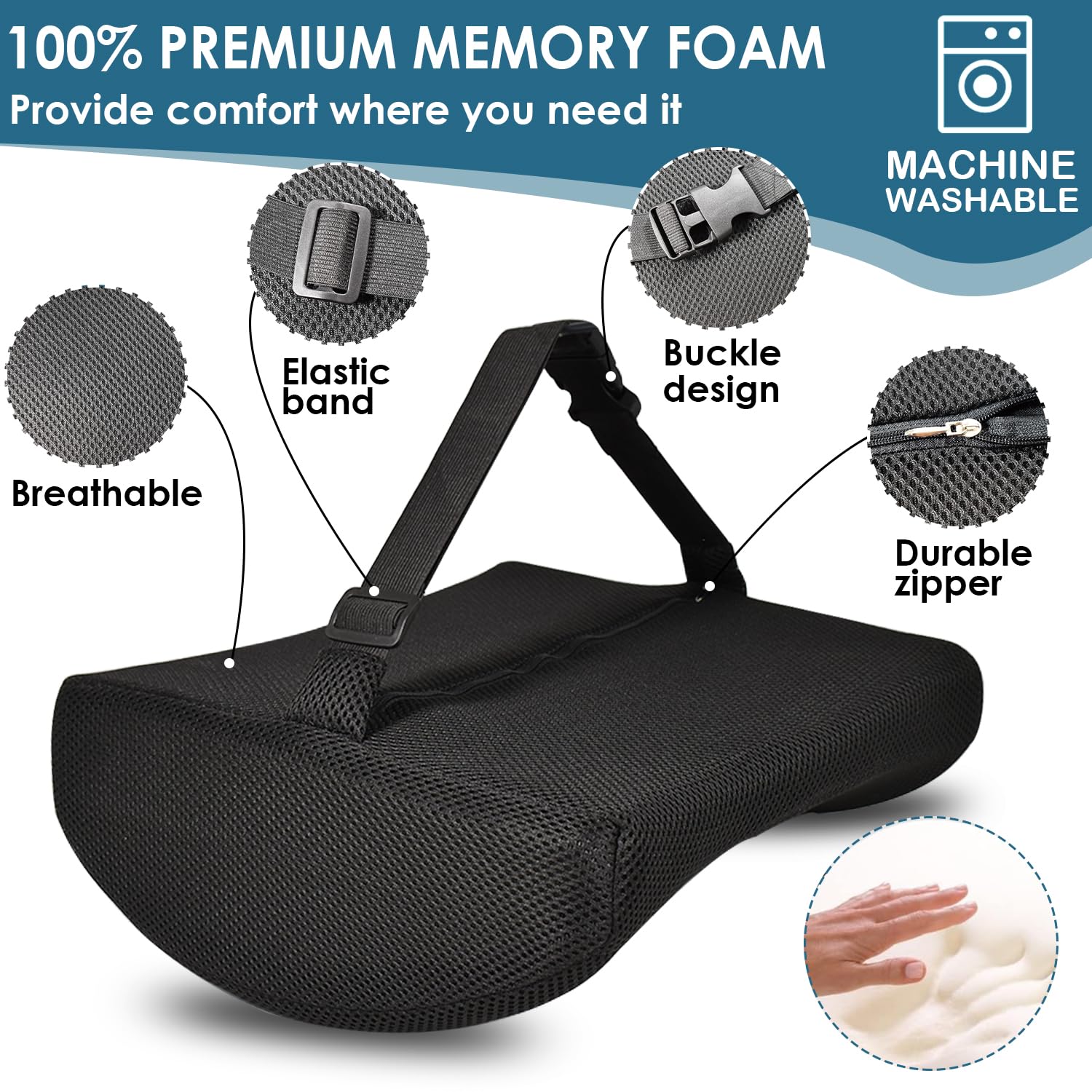 HomDSim Memory Foam Lumbar Cushion Lower Back Support Pillow Posture Correcting Car Seat Home Office Chair (Black)