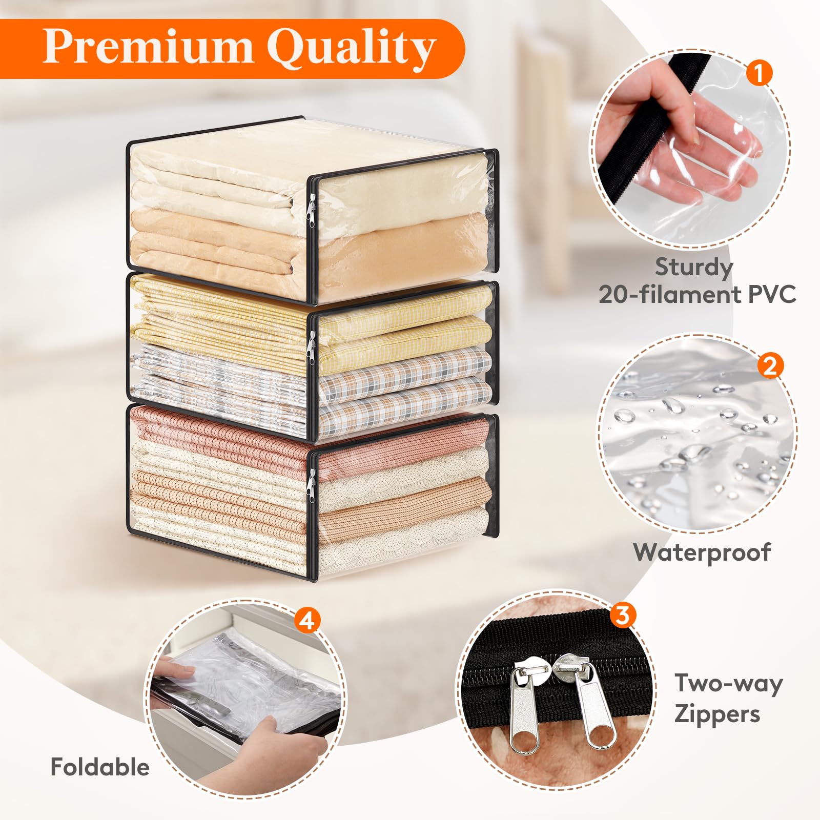 Lifewit 4 Pack Clear Storage Bags with Zips, 36L Clothes Storage Bags