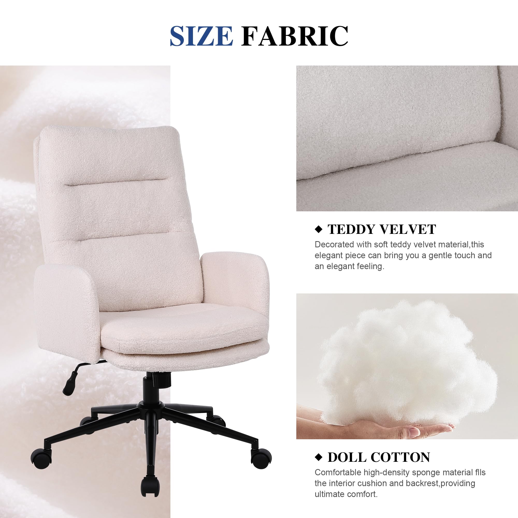 Flysky Office Chair for Home, Teddy Fleece Desk Chair, Beige