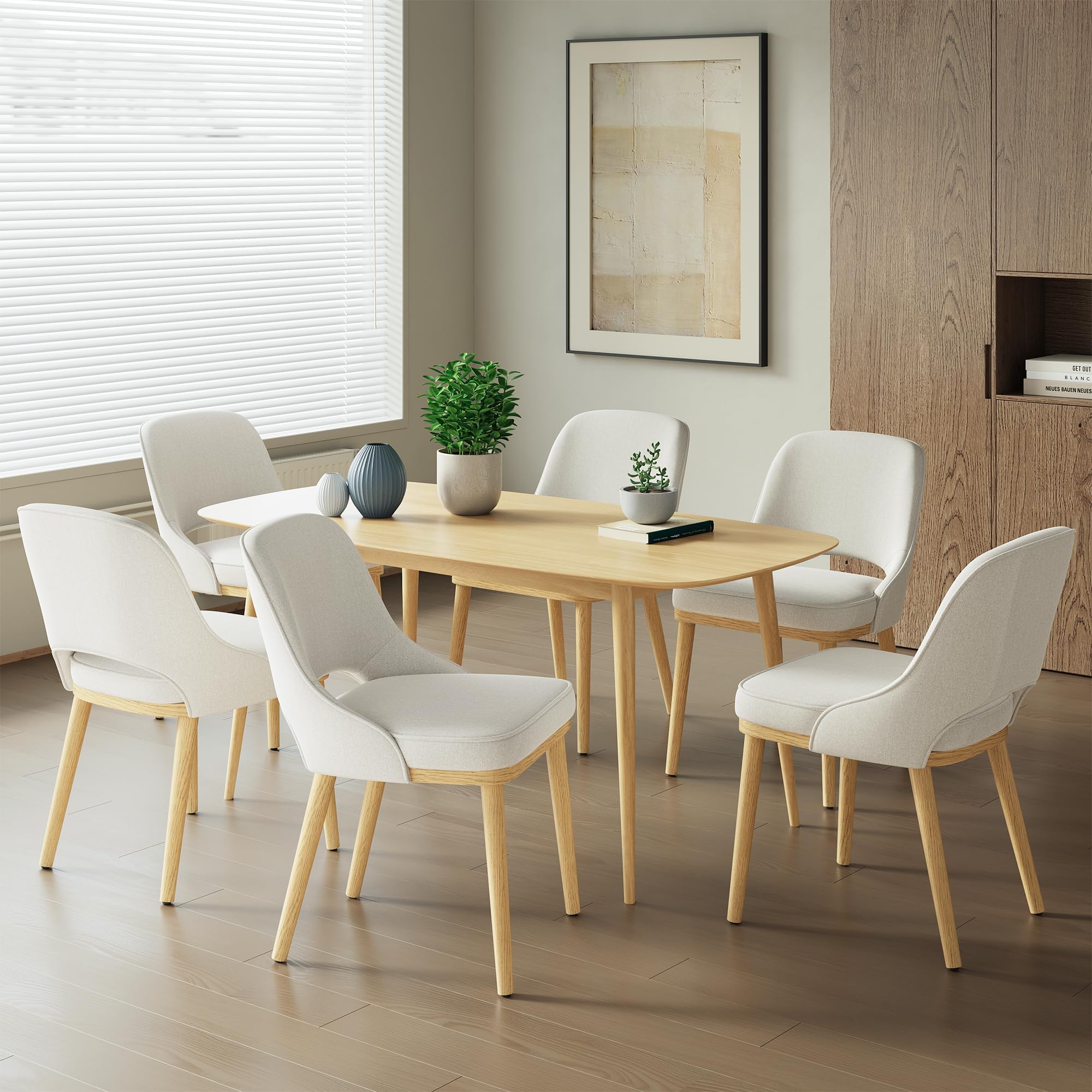 Dining Chairs Set of 6, Upholstered Dining Room Chairs with Chenille Fabric, Ergonomic Backrest, High Density Cushion & Rubber Wood Frame