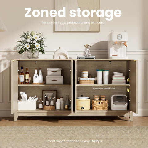 COLAMY Sideboard Cabinet, Wooden Sideboard Cabinet with 4 Doors, Textured Design, Adjustable Shelves, Soft Close Hinges