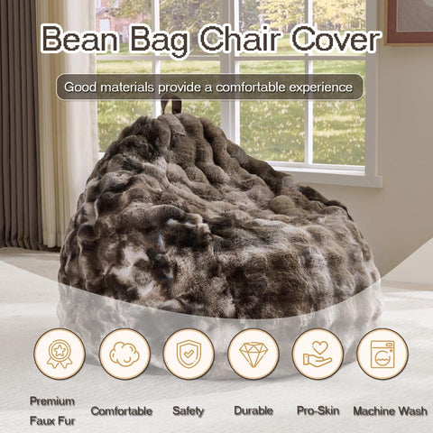 Fluffy Faux Rabbit Fur Bean Bag Chair Cover(No Filler),Cozy Shaggy Bubble Stuffed Animal Storage Large Bean Bag Cover for Bedroom Living Room,Fuzzy