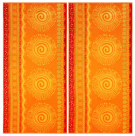 COTTON CRAFT - 2 Pack- Jacquard Double Woven Velour Beach Towel 39x68 Inches-Sunshine Orange Yellow-Thick Plush Luxurious Velour Pile-450 GSM-100%