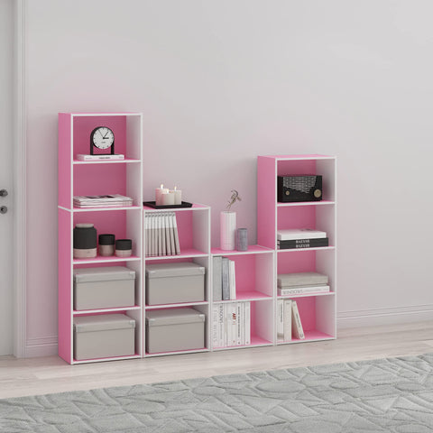 Furinno LUDER Book Shelf, 3-Tier Modern Bookshelf, Open Shelves Bookcase 9.3 x 16 x 31.4, for Living Room, Bedroom, Home Office, Pink/White