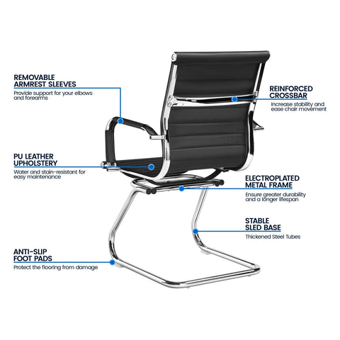 Yaheetech Faux Leather Guest Reception Chair Ergonomic Office Chair, Black