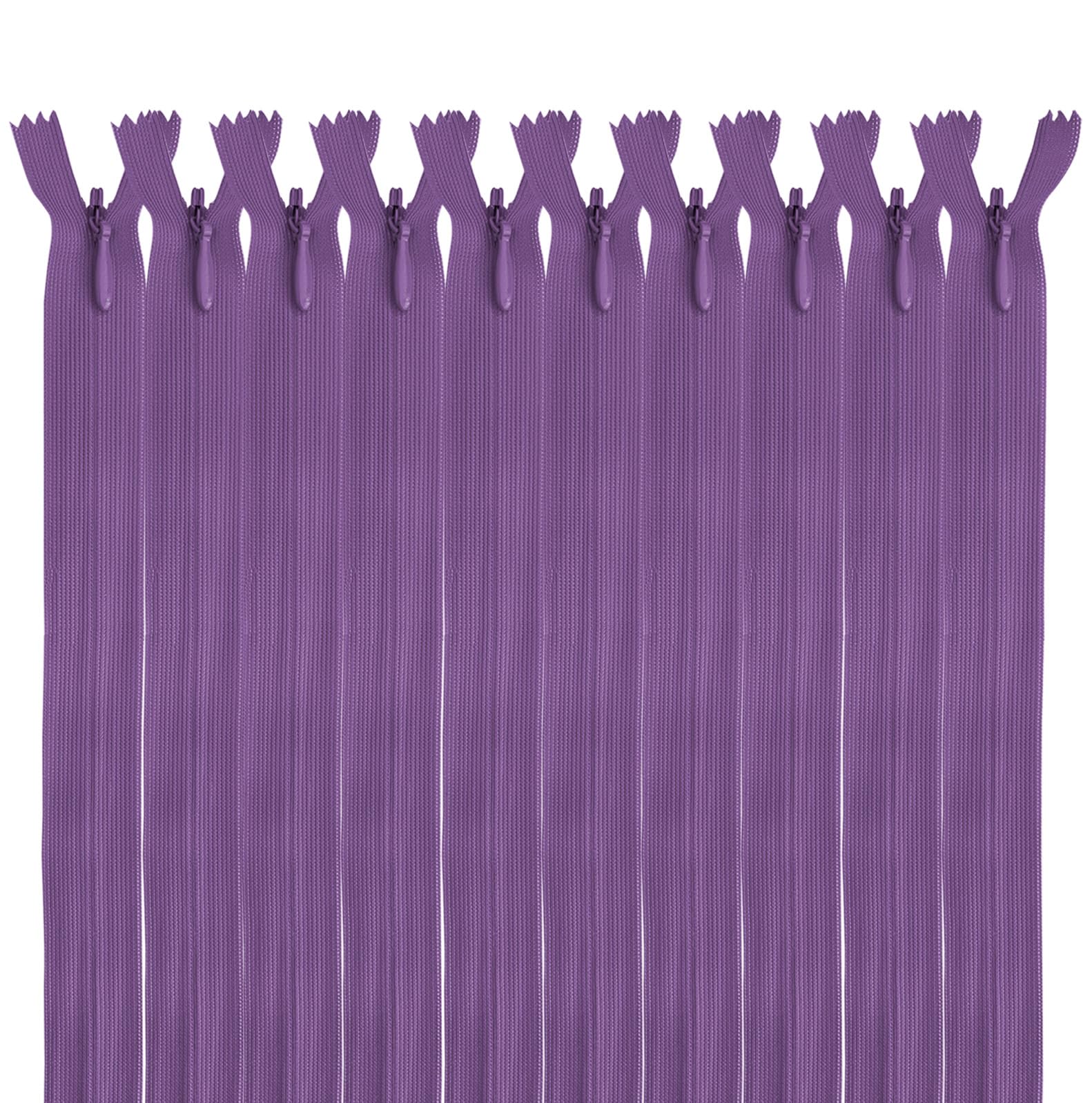 MARARDI [Pack 10] Invisible Zippers [Amethyst] Nylon [35 cm] Sewing Clothing Bags Ribbon Cotton Leather Plastic for Sewing Machine Zip with Metal