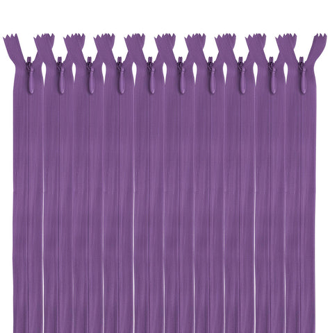 MARARDI [Pack 10] Invisible Zippers [Amethyst] Nylon [35 cm] Sewing Clothing Bags Ribbon Cotton Leather Plastic for Sewing Machine Zip with Metal