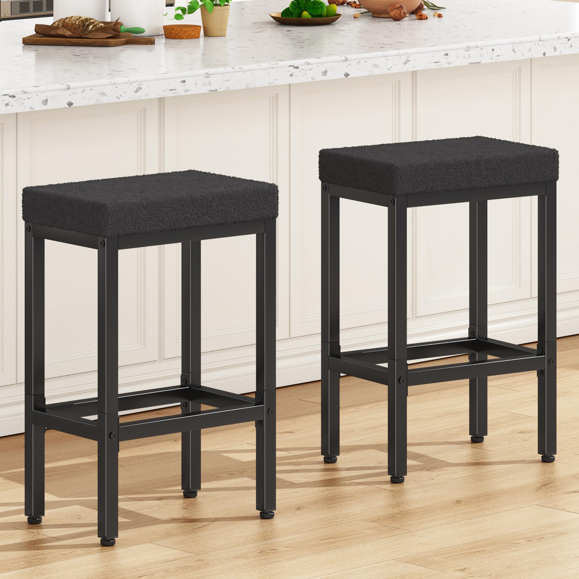 YMYNY 66cm Bar Stools Set of 2 - Fabric Breakfast Bar Stools, HBS514B