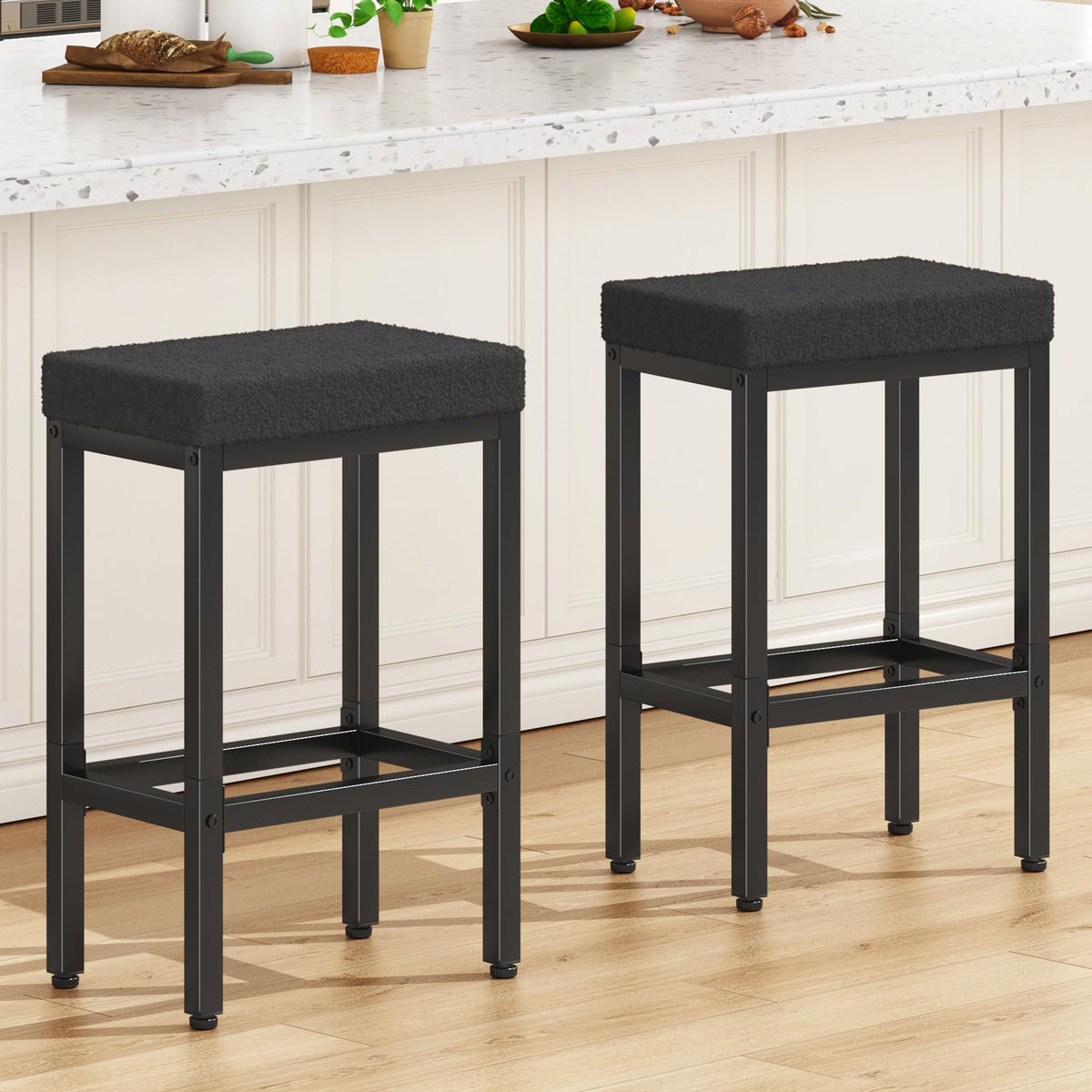 YMYNY 66cm Bar Stools Set of 2 - Fabric Breakfast Bar Stools, HBS514B