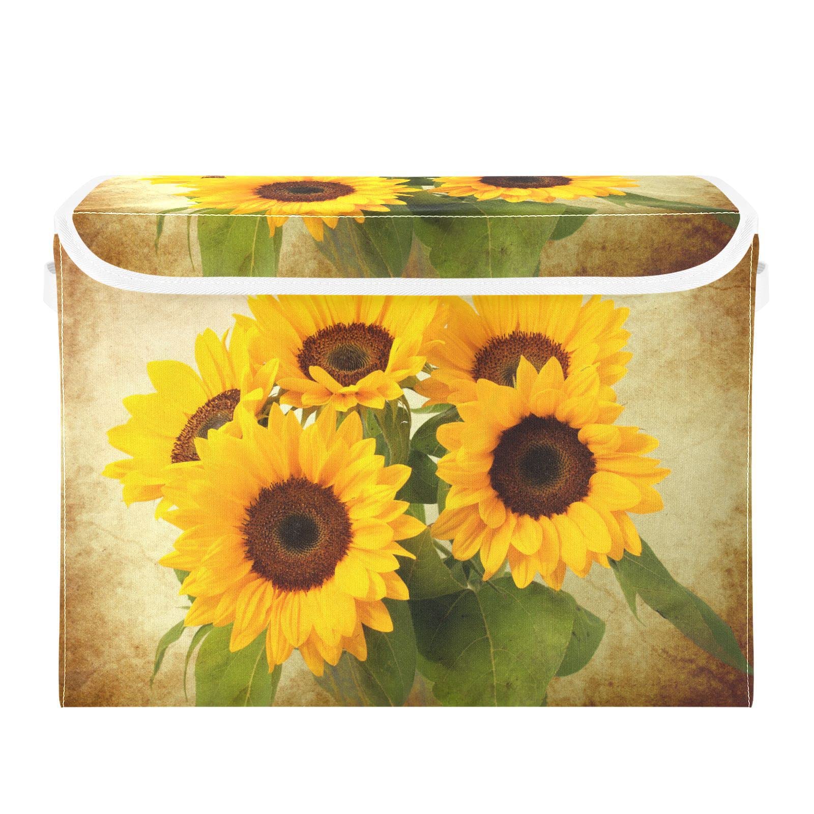 Mnsruu Storage Boxes with Lids, Sunflowers Shabby Chic Large Storage Basket Organizer Shelves Cube Bin Toy Clothes Underbed