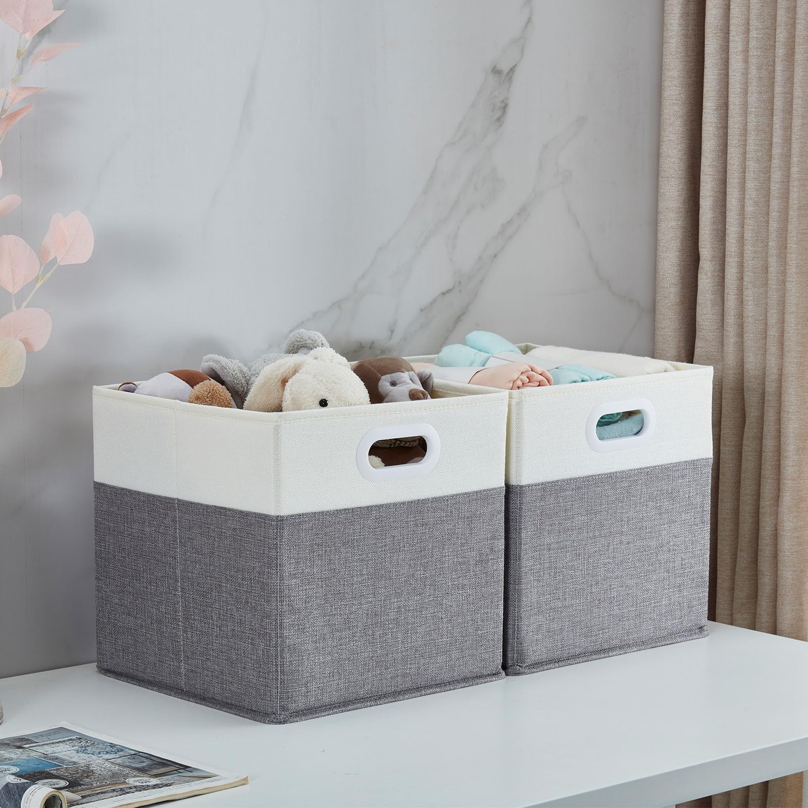 Mangata Cube Storage Boxes 28x28x28cm, Grey Cream White, 3Pcs