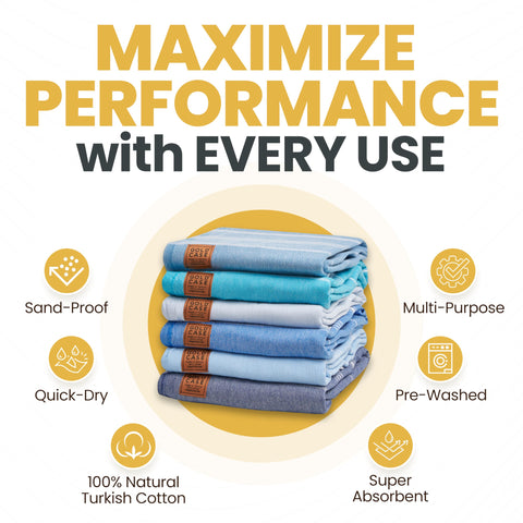 GOLD CASE - Set of 6 XXL 70x39 Inches - LYCIA Turkish Beach, Bath Towel - 100% Natural Cotton - Quick Dry, Space Saver Pestemal for Beach, Bathroom