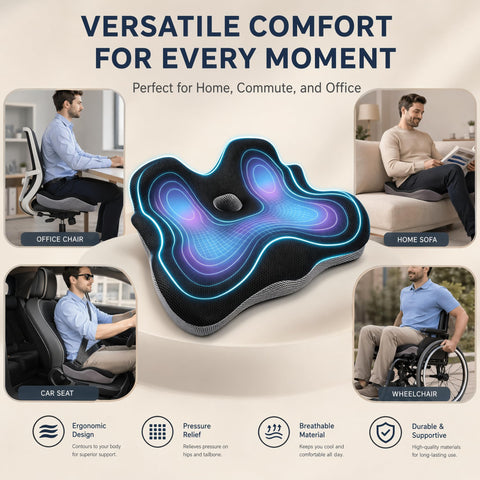 AmzHandler Memory Foam Seat Cushion, Comfort Chair Pad for Home, Office, Car and Daily Use, Ergonomic Support Cushion for Driving and Sitting, Black