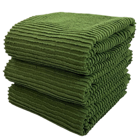 Avocado Forest Green Kitchen Hand Dish Towels: Oversized 28" x 18",100% Cotton Cloth Soft Cleaning Drying Absorbent Ribbed Design