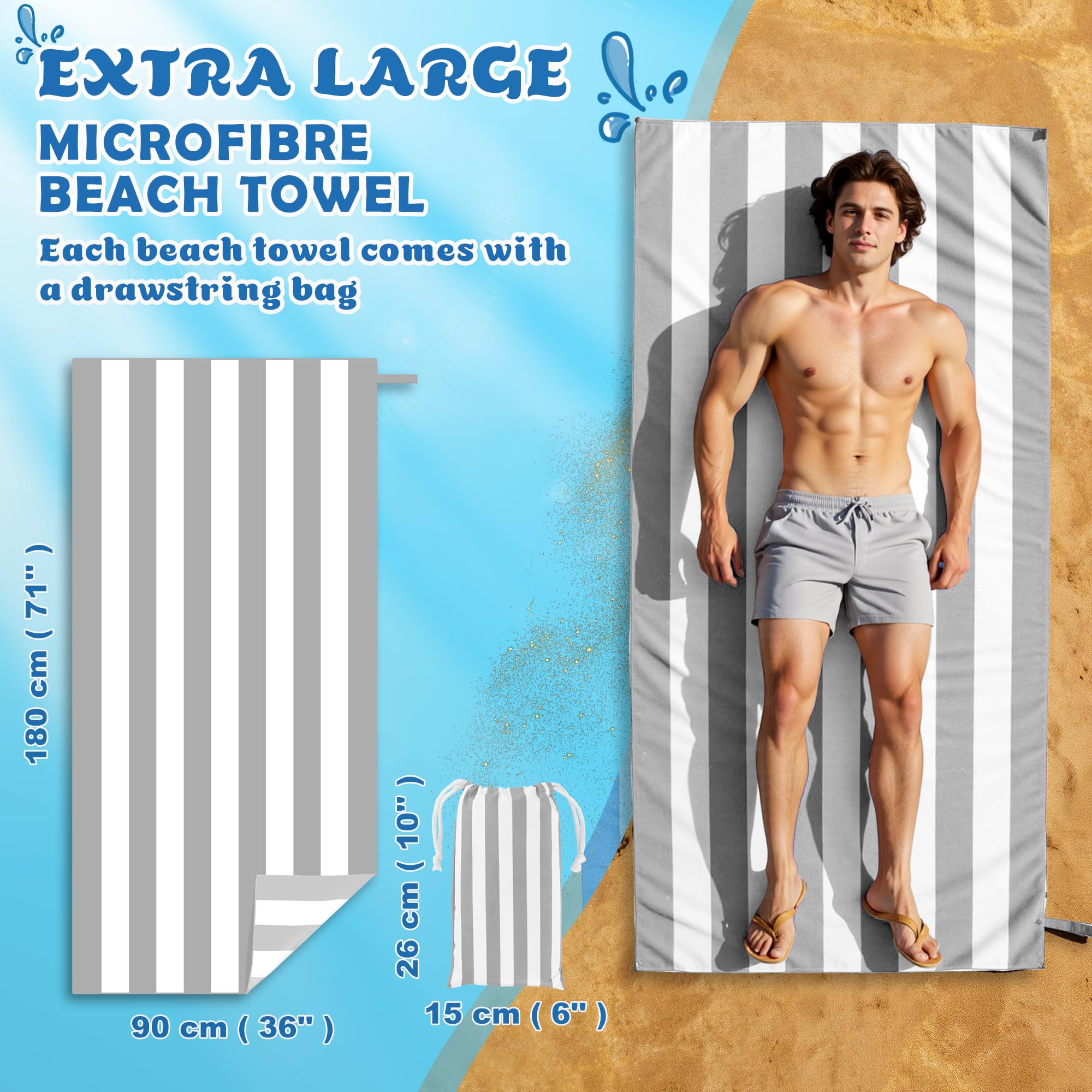 Anavasi Microfibre Beach Towels for Adults, 1 Pack 180 x 90cm 100% Recycled