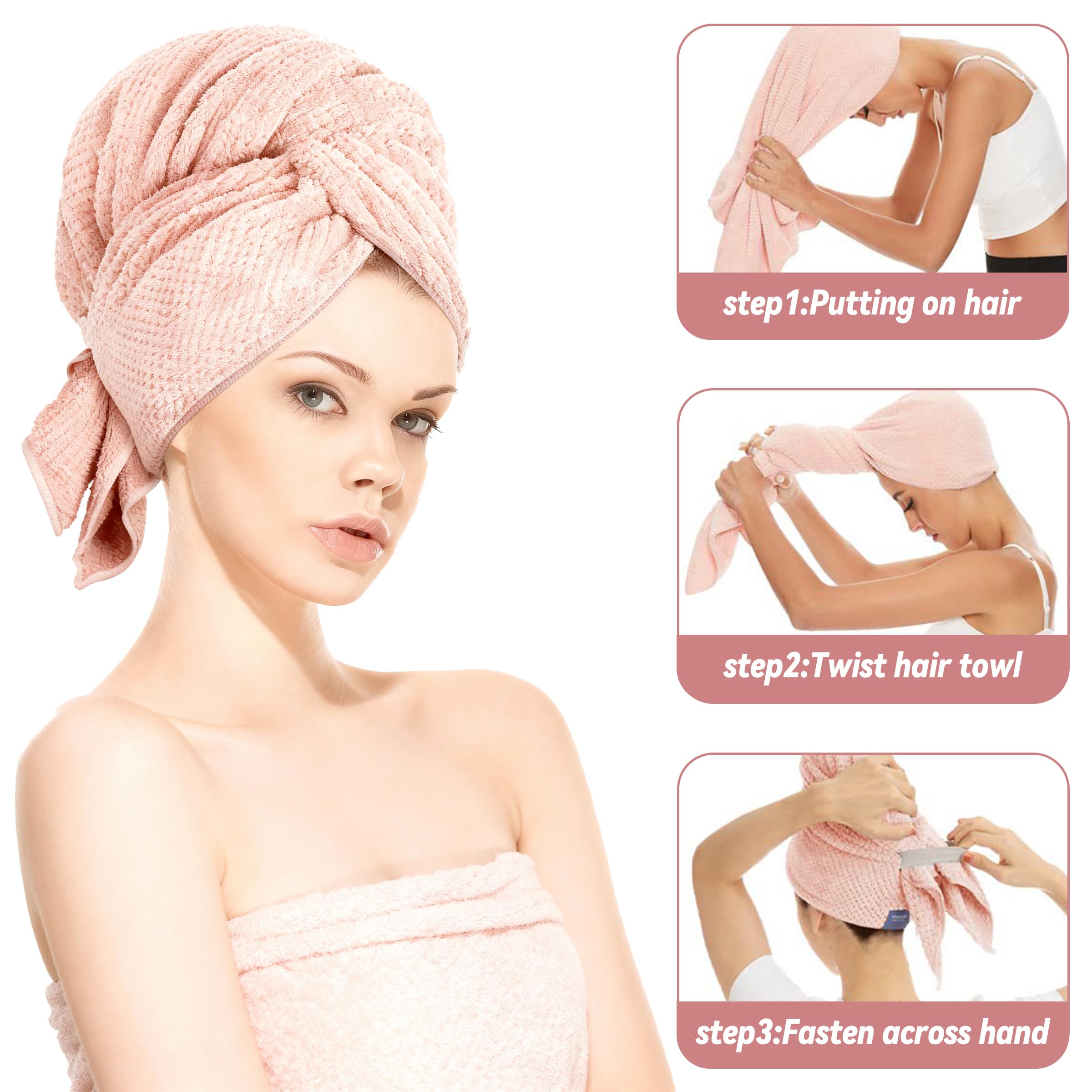2Pack Microfibre Hair Towel,40 x 24 inches Hair Towel Wrap Super Absorbent