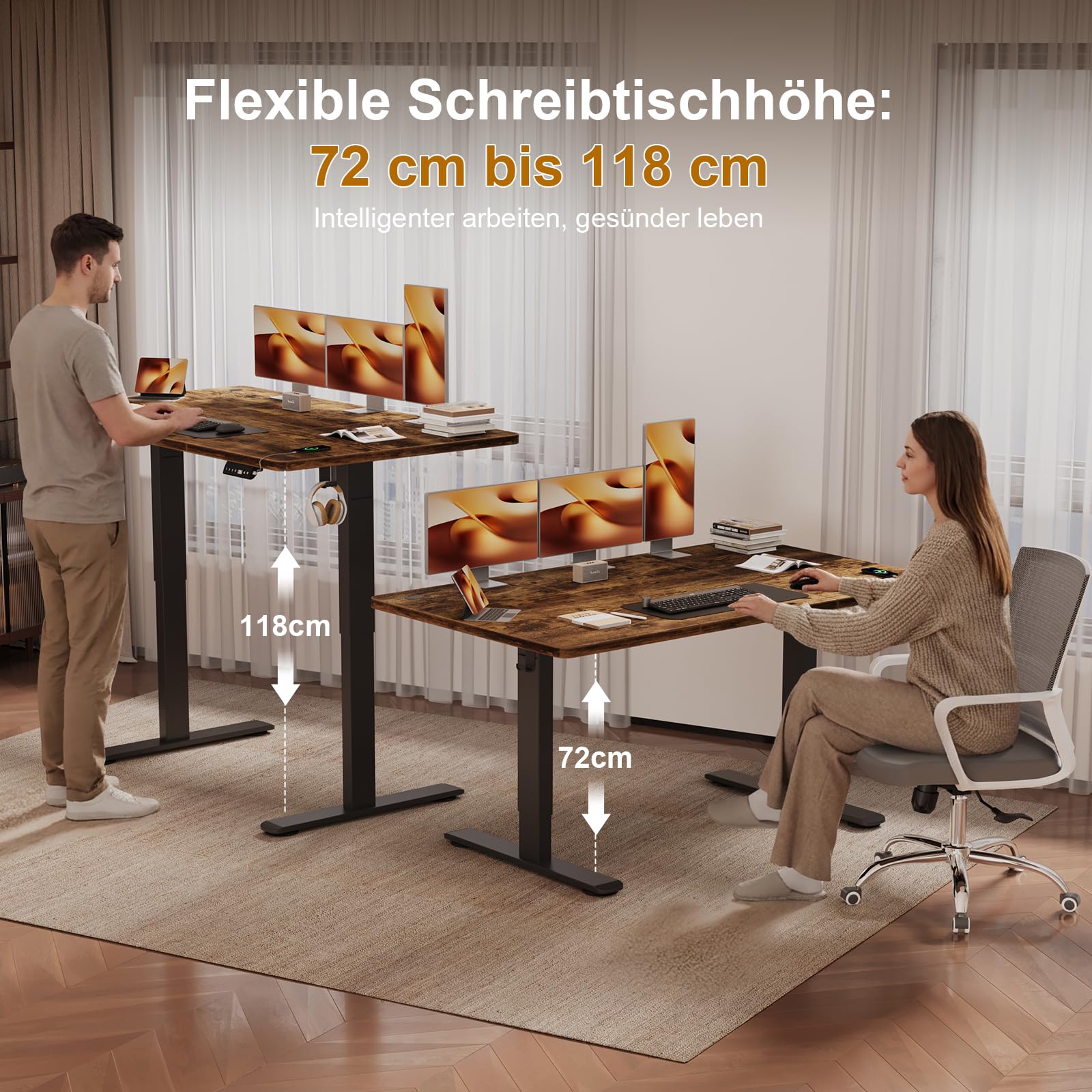 JUMMICO 160 x 80 cm Electric Standing Desk with USB Charging, Sedentary Reminder Height Adjustable Standing Desk, Sit Stand Desk