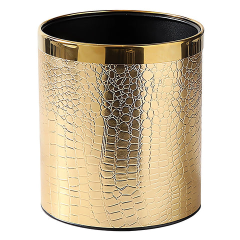 QLHIBLY Gold Trash Bin,10 Liters Metal Waste Bin for Bedroom,Office,Hotel