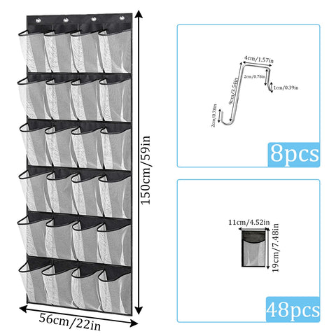 zeyedemo 2Sets Over The Door Shoe Storage Organizer 48Large Pockets Hanging Shoe Organizer with 8 Duty Metal Hooks Back of The Door Foldable