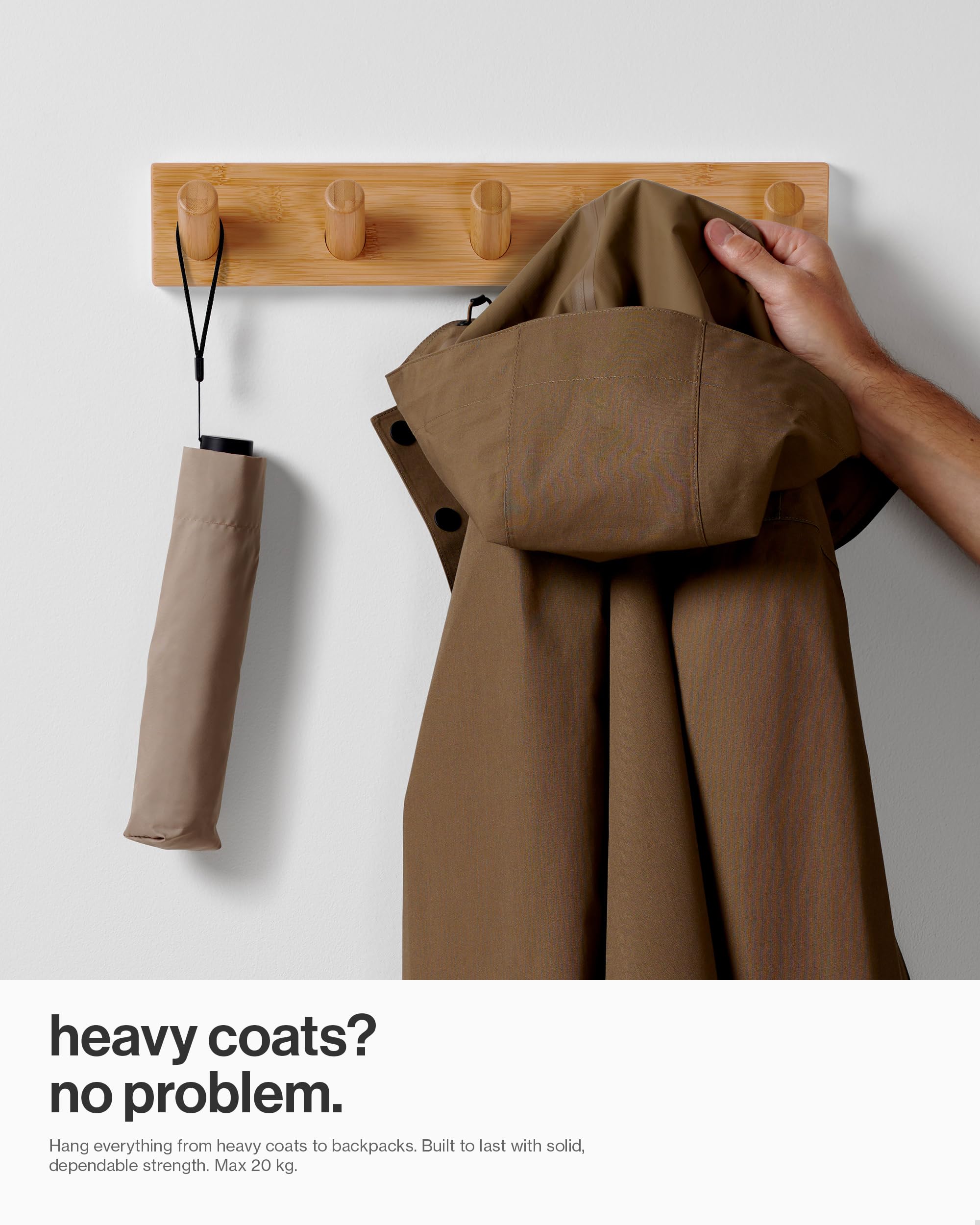 LARHN Wooden Wall-Mounted Coat Rack - 5 Coat Hooks, 42cm