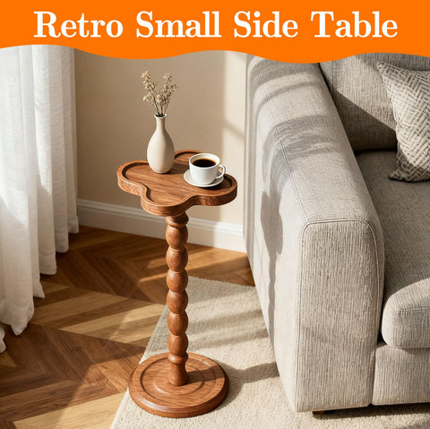 60 cm Solid Wood Round Bar Table, Modern Coffee Drink End Tables, Anti-slip Cocktail Pedestal Side Table