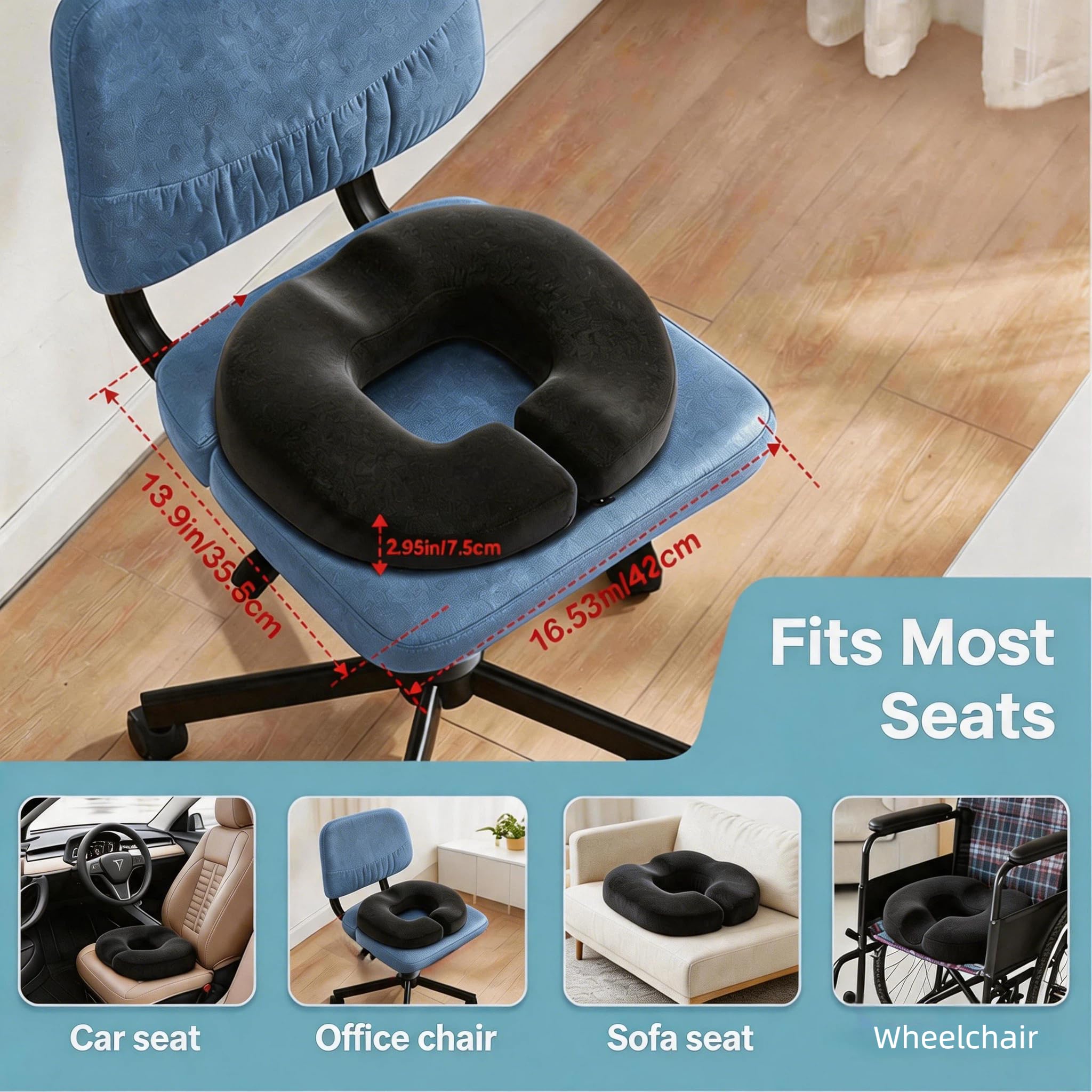 Benazcap Donut Pillow Seat Cushions, Tailbone Support Cushion, Slightly Firm