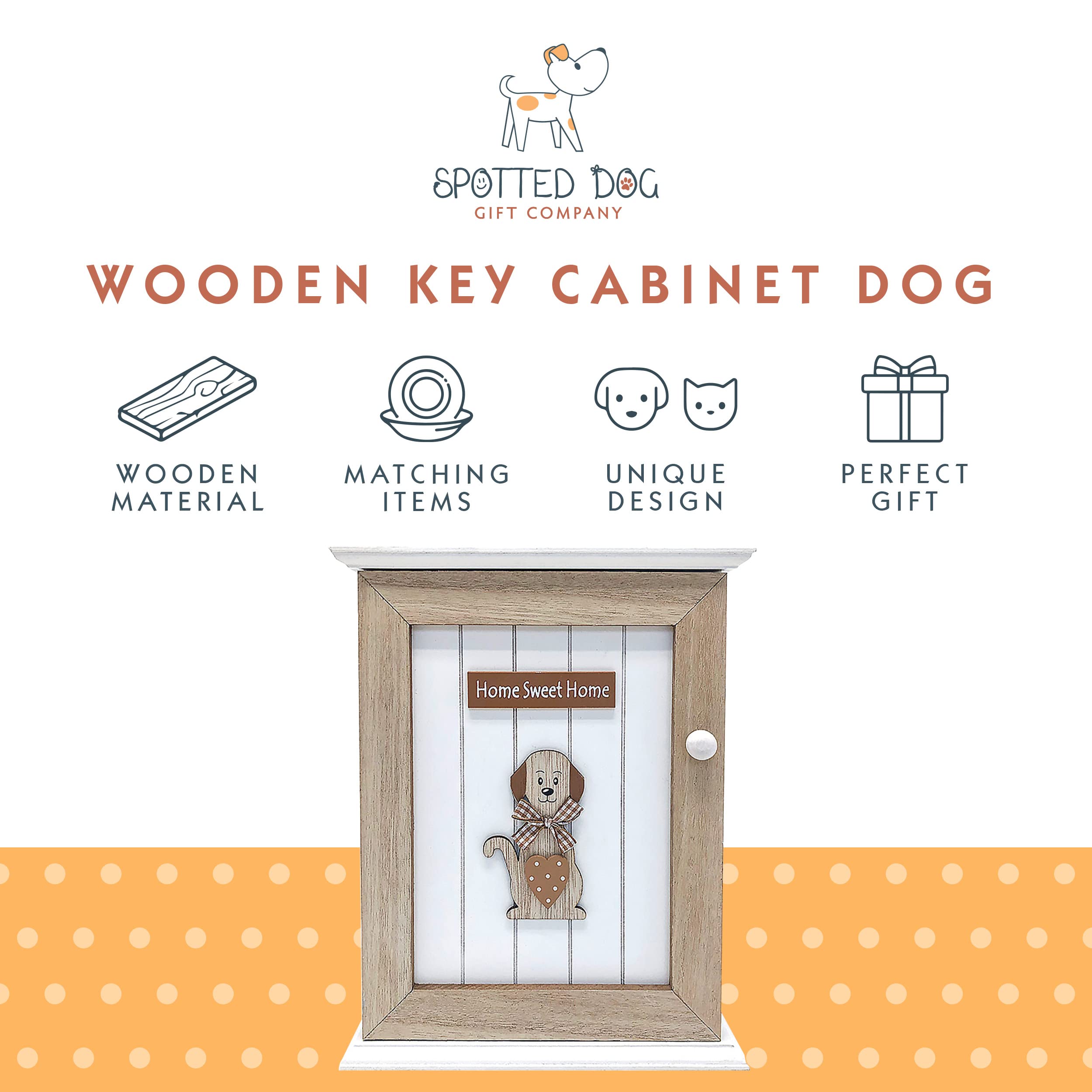 SPOTTED DOG GIFT COMPANY Key Box Wall Mounted Wooden Key Cupboard Cabinet with 6 Hooks for Hallway, Decorative Dog Themed Home Decor