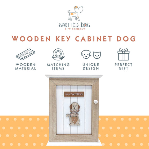 SPOTTED DOG GIFT COMPANY Key Box Wall Mounted Wooden Key Cupboard Cabinet with 6 Hooks for Hallway, Decorative Dog Themed Home Decor