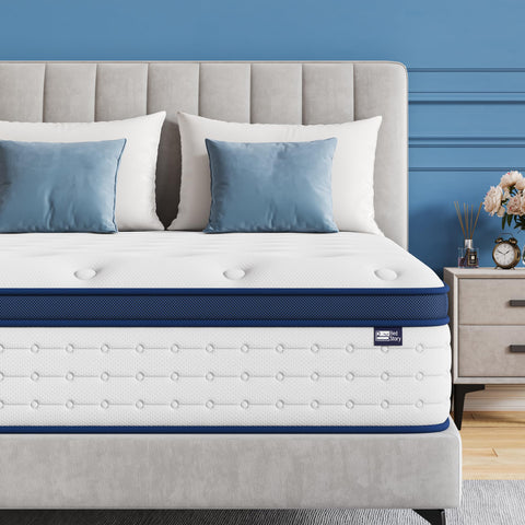 BedStory Small Double Mattress, 10.3 Inch Hybrid Mattress, 7-Zone Mattress with Breathable Foam and Individually Pocket Sprung Firm- Extra Lumbar