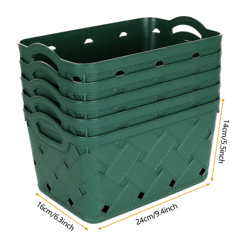 ASelected 5 Pack Plastic Woven Storage Basket With Handles, Small 24x16x14cm, Beautiful Fashionable, Skin Pattern Cross Woven, For Kitchen
