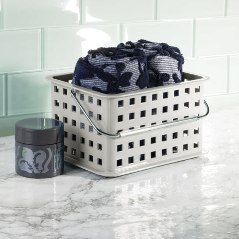 iDesign 61226 Basic Storage Basket, Small Plastic Bath Basket for Shower and Care Accessories, Light Grey